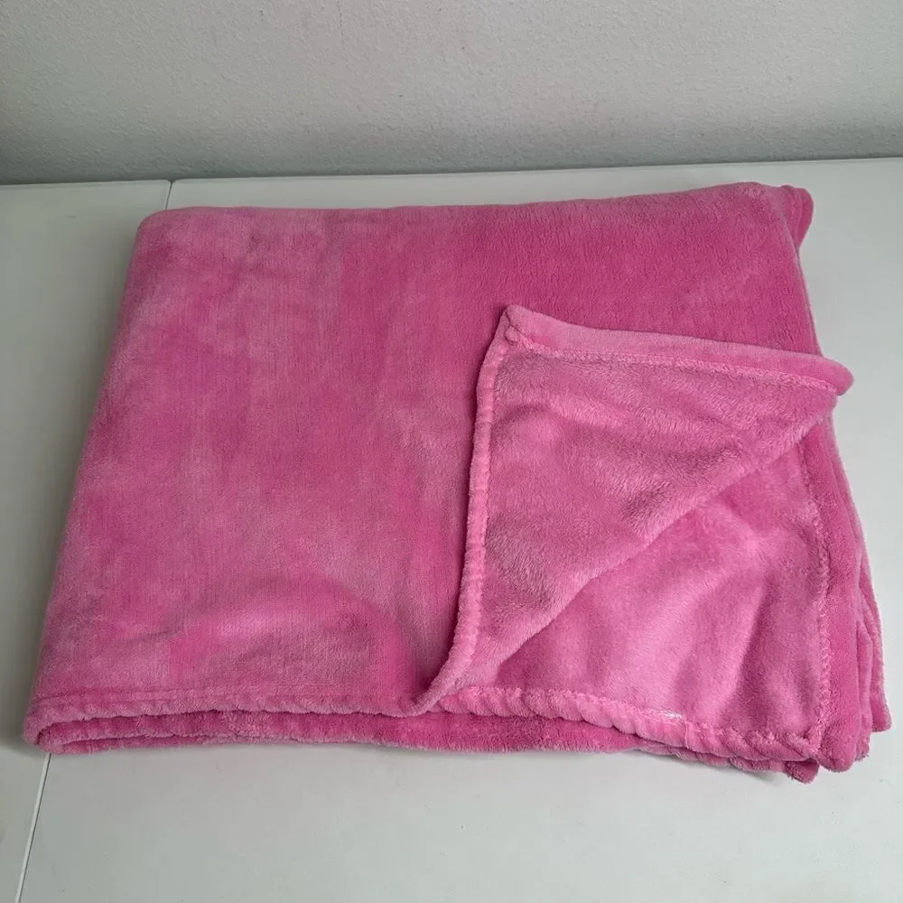 Unbranded Pink Fleece Flannel Throw Blanket Solid Size 90” X 78”